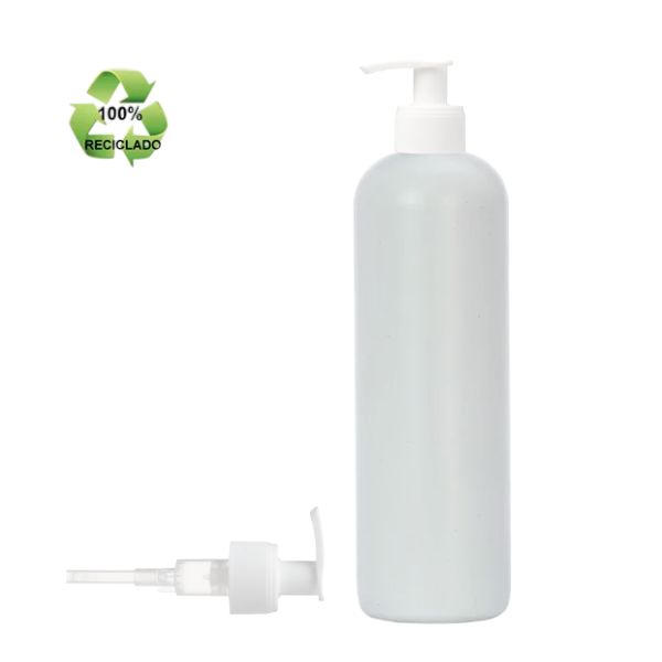 Botella 500 ml HDPE Reciclado con Dosificador Estrecho Blanco (24/410) - Botellas ECO