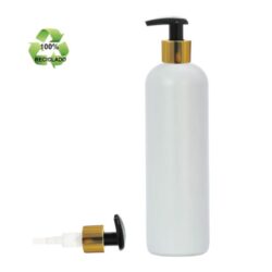 Botella 500 ml HDPE Reciclado con Dosificador Negro con Funda Aluminio Oro (24/410) - Botellas ECO