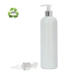Botella 500 ml HDPE Reciclado con Dosificador Blanco con Funda Aluminio Plata (24/410) - Botellas ECO