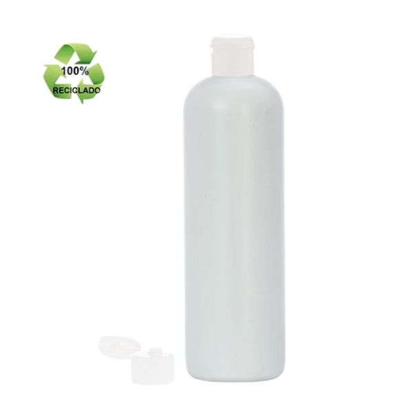 botella 500 ml hdpe reciclado blanco de hombro curvo con tapón bisagra blanco