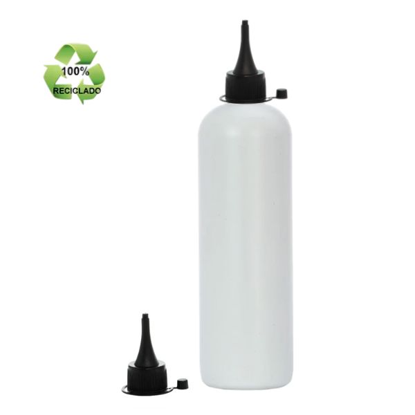 botella 500 ml hdpe reciclado blanco de hombro curvo con tapón cánula negra con capuchón de presión