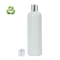 Botella 500 ml HDPE Reciclado con Tapón Disc top Blanco con Funda Aluminio Plata (24/410) - Botellas ECO