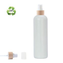 Botella 500 ml HDPE Reciclado con Vaporizador Blanco Funda de Madera (24/410) - Botellas ECO