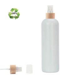 Botella 500 ml HDPE Reciclado con Vaporizador Traslúcido Funda de Madera (24/410) - Botellas ECO