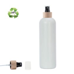 Botella 500 ml HDPE Reciclado con Vaporizador Negro Funda de Madera (24/410) - Botellas ECO