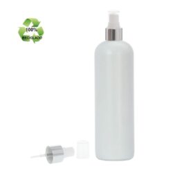 Botella 500 ml HDPE Reciclado con Vaporizador Blanco con Funda Aluminio Plata (24/410) - Botellas ECO
