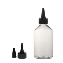 Botella 200 ml PET Transparente Hombro Cónico con Cánula Negro y Capuchón Rosca (28/410) - Botellas PET