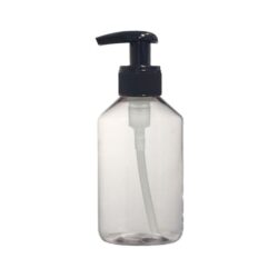 Botella 200 ml PET Transparente con Dosificador Ancho Negro Rayado (28/410) - Botellas PET