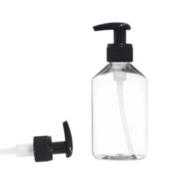 Botella 250 ml PET Transparente con Dosificado Negro Ancho Rayado (28/410) - Botellas PET