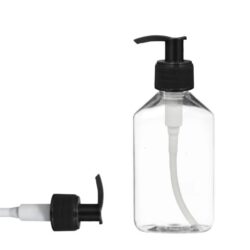 Botella 250 ml PET Transparente con Dosificado Negro Estrecho Rayado (28/410) - Botellas PET
