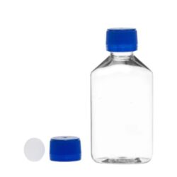 Botella 250 ml PET Transparente con Tapón Precinto Azul con Disco (28/410) - Botellas PET