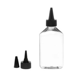 Botella 250 ml PET Transparente Hombro Cónico con Cánula Negro y Capuchón Rosca (28/410) - Botellas PET