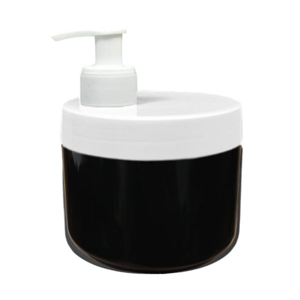 Tarro 500 ml Negro con Tapa Blanca y Dosificador Estrecho Blanco (Base y Tapa con Dosificador) - Tarros de PP