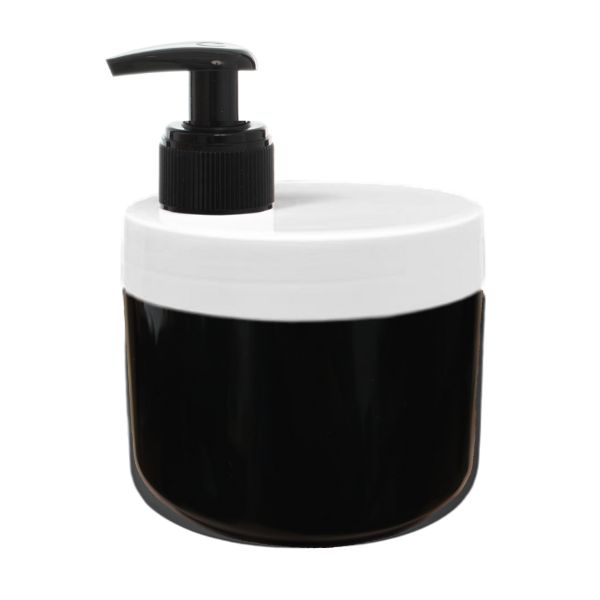 tarro 500 ml base negra y tapa blanca con dosificador ancho negro