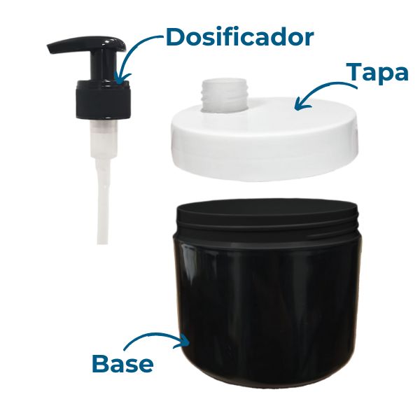 Desglose tarro 500 ml base negro y tapa blanco con dosificador ancho negro