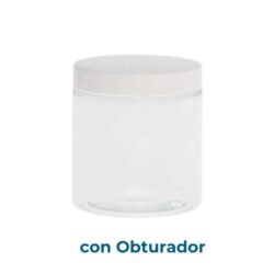 Tarro 250 ml PET Transparente Ø 70 con Tapa Blanca y Obturador (Base, Tapa y Obturador) - Tarros de PET