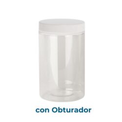 Tarro 400 ml PET Transparente de Ø 70 con Tapa Blanca y Obturador (Base, Tapa y Obturador) - Tarros de PET