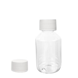 Botella 100 ml PET Transparente Hombro Cónico con Tapón Blanco Sin Disco (28/410) - Botellas PET