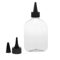 Botella 250 ml PET Petaca Transparente con Tapón Cánula Negro (28/410) - Botellas PET