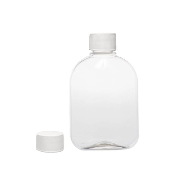 botella 250 ml pet transparente petaca 28 tapón simple blanco sin disco