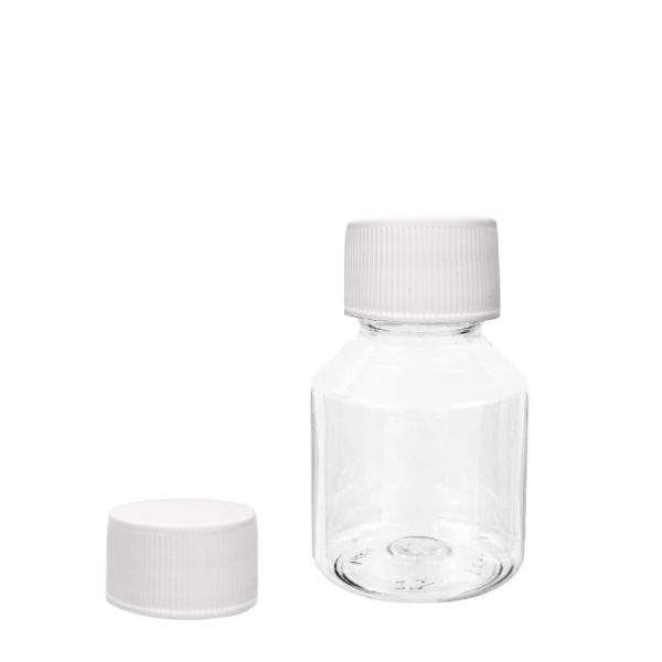 Botella 50 ml PET Transparente Hombro Cónico con Tapón Blanco Sin Disco (28/410) - Botellas PET
