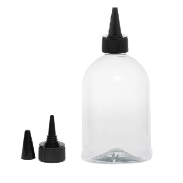 botella 500 ml pet transparente campana 28 tapón cánula negro de rosca