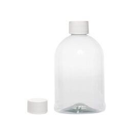 Botella 500 ml PET Campana Transparente con Tapón Simple Blanco Sin Disco (28/410) - Botellas PET