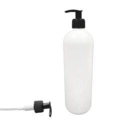 Botella 1.000 ml HDPE Blanco Hombro Curvo con Dosificador Negro Estrecho Rayado (28/410) - Botellas