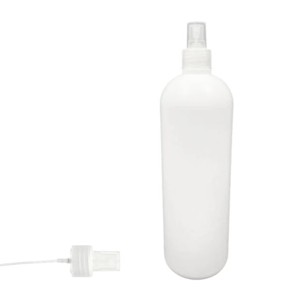 Botella 1.000 ml HDPE Blanco Hombro Curvo con Tapón Vaporizador Traslúcido (28/410) - Botellas