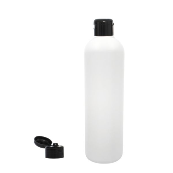 botella 500 ml blanca hdpe hombro curvo 28 410 con tapón bisagra negro
