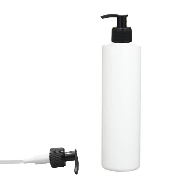 Botella 500 ml HDPE Blanca con Dosificador Estrecho Negro Estrecho Rayado (28/410) - Botellas