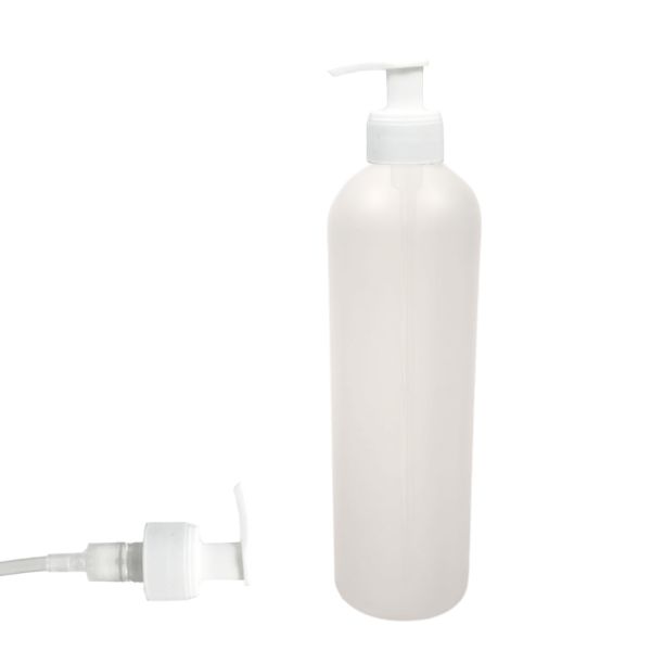 Botella 500 ml HDPE Traslucido Hombro Curvo Dosificador Estrecho Blanco (28/410) - Botellas