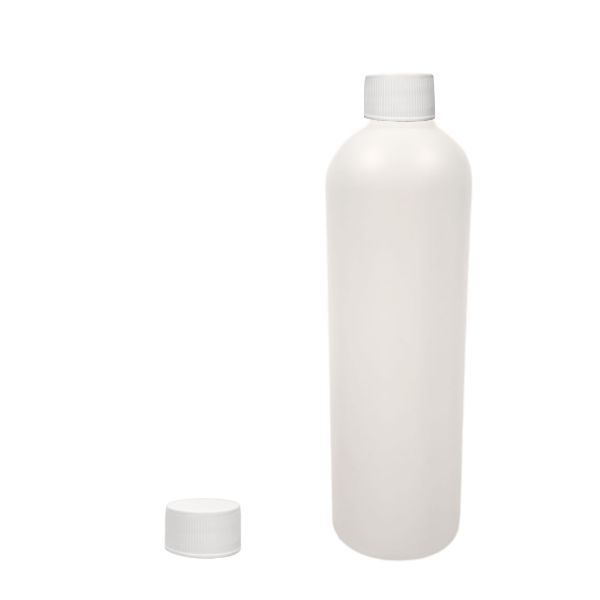 Botella 500 ml HDPE Traslucido Hombro Curvo Tapón Simple Sin Disco Blanco (28/410) - Botellas