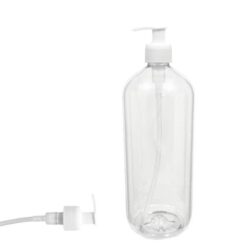 Botella 1.000 ml PET Transparente Hombro curvo con Dosificador Blanco Estrecho (28/410) - Botellas