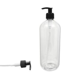 Botella 1.000 ml PET Transparente Hombro Curvo con Dosificador Negro Rayado (28/410) - Botellas