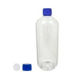 Botella 1.000 ml PET Transparente Hombro Curvo con Tapón Precinto Azul con Disco (28/410) - Botellas