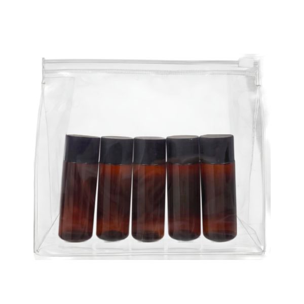 Neceser Transparente con: 5 botellas 30 ml topacio con tapones negros